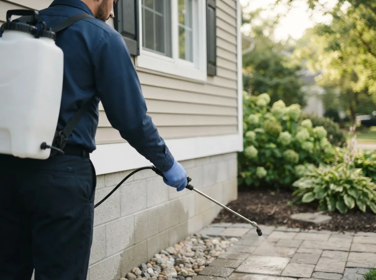 Pest control technician inspecting a home in Rankin, TX